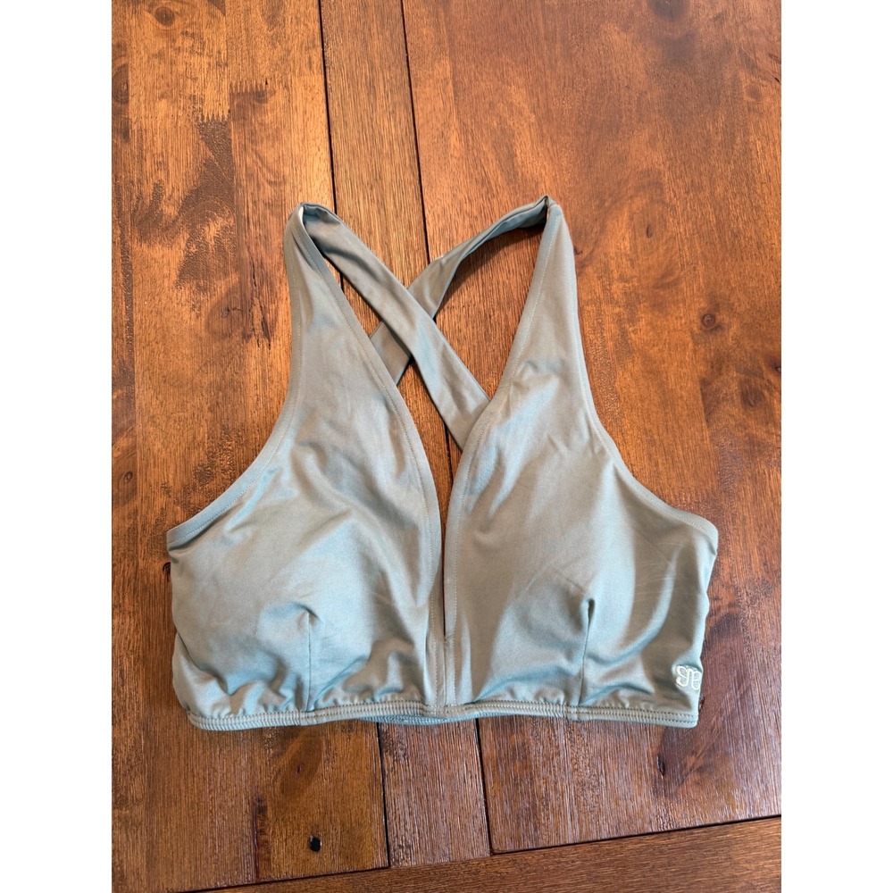 Albion Fit Sage Green Cross Back V-Neck Bikini Swim Top Womens Size Medium